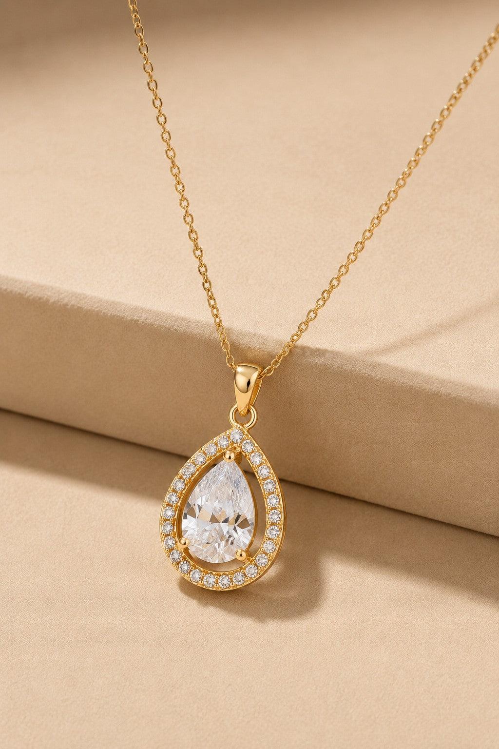 Clear Teardrop CZ Pendant Necklace Stainless Steel 919133471194 - 7 Days / As Picture - COCOMELODY